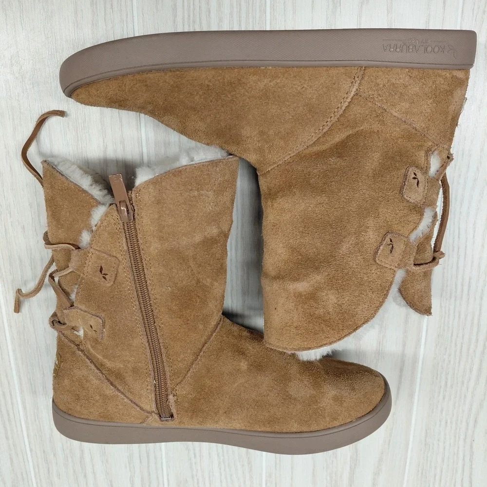 Koolaburra by UGG Women's 7 Shazi Suede Zip & Lace Up Ankle Boots Chestnut Tan